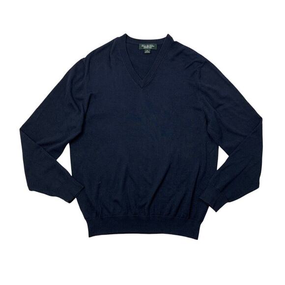 Brooks Brothers Sweater Mens XL Navy Blue Silk Blend V Neck Golf Country Club - Picture 1 of 7